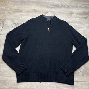 Iceland Quarter Zip Sweater Mens Large Black Wool Blend Made in‎ Italy Mock Neck